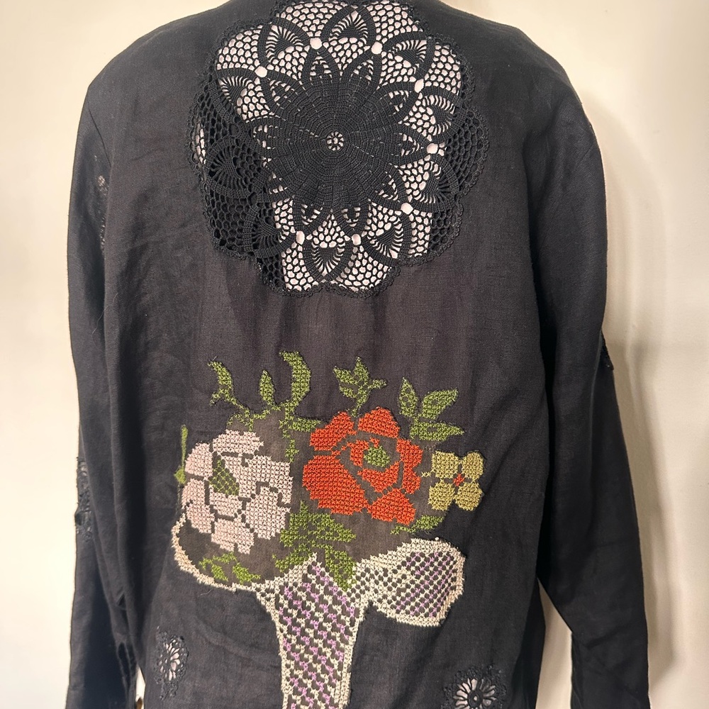 Hand Embroidered Black Women's Linen Top